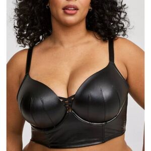 TORRID CURVE FAUX LEATHER LONGLINE PLUNGE‎ BRA 48D PLUS SIZE GOTH